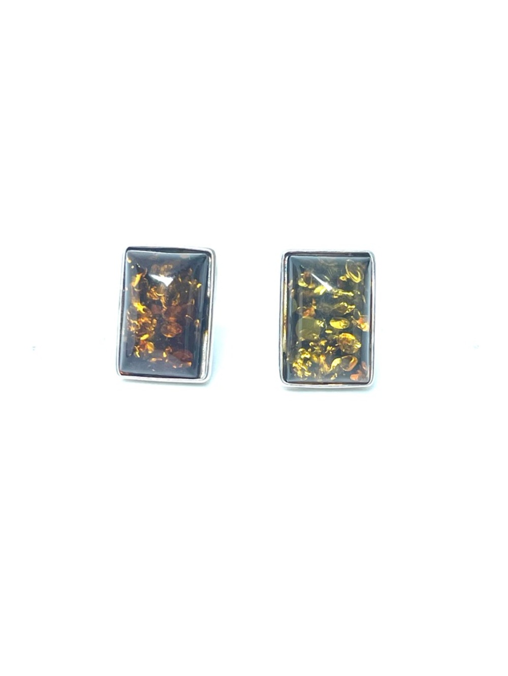 Sterling Silver Amber Rectangular Stud Earrings - Honey Brown